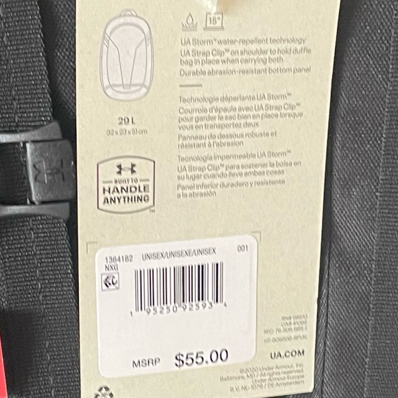 BRAND NEW WITH TAGS UNDER ARMOUR HUSTLE 5.0 BLACK BACKPACK - Picture 6 of 6